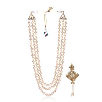   groom sherwani necklace layered moti mala for wedding | groom mala with brooch set 2