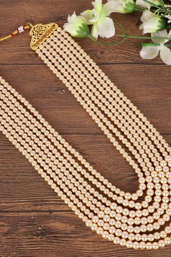   groom sherwani necklace layered moti mala for wedding | groom mala with brooch set