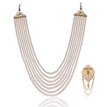   groom sherwani necklace layered moti mala for wedding | groom mala with brooch set 2