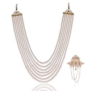   groom sherwani necklace layered moti mala for wedding | groom mala with brooch set 2