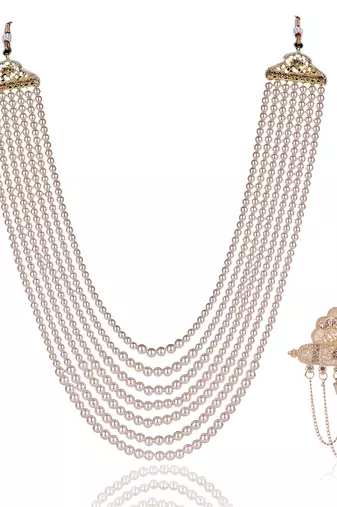   groom sherwani necklace layered moti mala for wedding | groom mala with brooch set