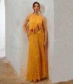 Gulbahar daisy gulshan boho top with printed chiffon skirt & belt set.