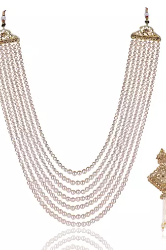   groom sherwani necklace layered moti mala for wedding | groom mala with brooch set