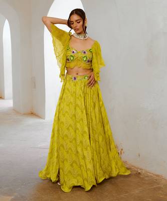 Gulbahar lemon green  butterfly boho blouse with flair skirt set 2