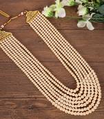   groom sherwani necklace::Moti mala layered for wedding | groom mala with brooch set