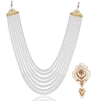   groom sherwani necklace Moti mala layered for wedding | groom mala with brooch set 2