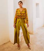 Gulbahar bumble bee green boho frill top with inner & fall pants set.