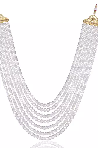   groom sherwani necklace layered moti mala for wedding | groom mala with brooch set