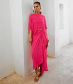 Gulbahar hot pink bell cape and drape skirt set