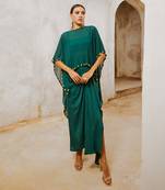 Gulbahar bottle green bell cape and drape skirt set