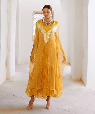 Gulbahar marigold bling kaftan dress set 1