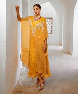 Gulbahar marigold bling kaftan dress set 2