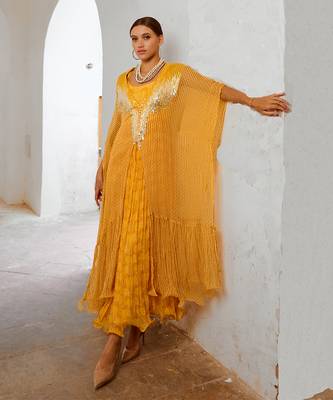 Gulbahar marigold bling kaftan dress set 3