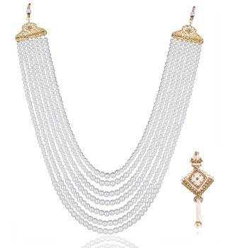   groom sherwani necklace moti mala layered for wedding | groom mala with brooch set 2