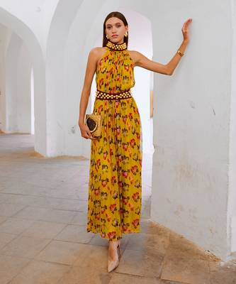 Bumblebee green popply bell jumpsuit with belt set 1