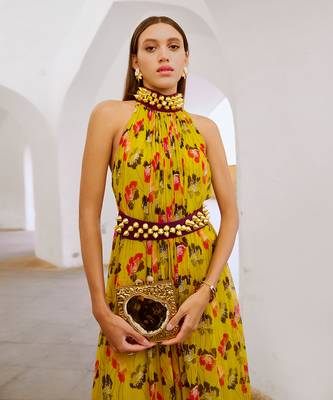 Bumblebee green popply bell jumpsuit with belt set 2