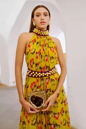 Bumblebee green popply bell jumpsuit with belt set