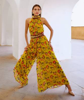Bumblebee green popply bell jumpsuit with belt set 3