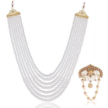   groom sherwani necklace moti mala layered for wedding | groom mala with brooch set 2