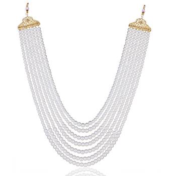   groom sherwani necklace moti mala layered for wedding | groom mala with brooch set 4