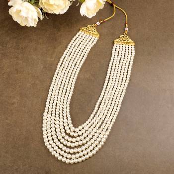   groom sherwani necklace moti mala layered for wedding | groom mala with brooch set 1