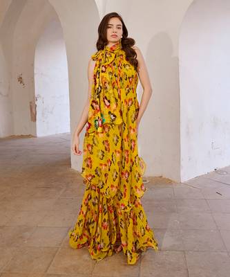 Gulbahar bumble bee green halter maxi with seperate bow  set. 1