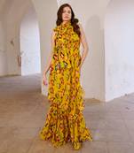 Gulbahar bumble bee green halter maxi with seperate bow  set.