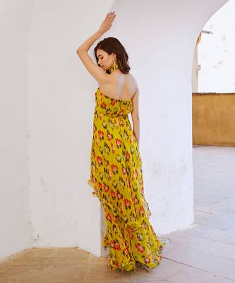 Gulbahar bumble bee green halter maxi with seperate bow  set. 2
