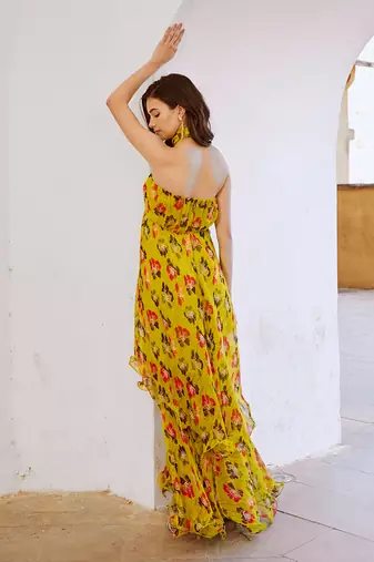 Gulbahar bumble bee green halter maxi with seperate bow  set.