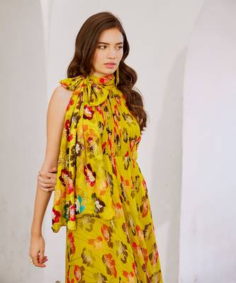 Gulbahar bumble bee green halter maxi with seperate bow  set. 3