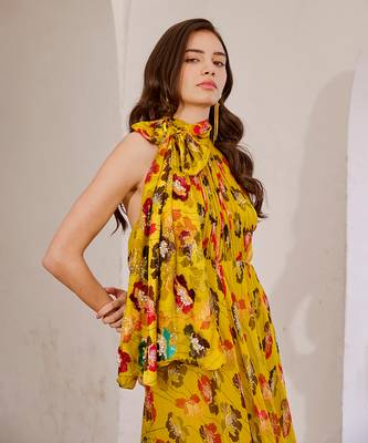 Gulbahar bumble bee green halter maxi with seperate bow  set. 4