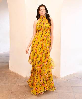 Gulbahar bumble bee green halter maxi 1
