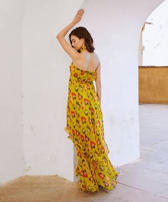 Gulbahar bumble bee green halter maxi 2