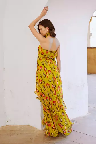 Gulbahar bumble bee green halter maxi