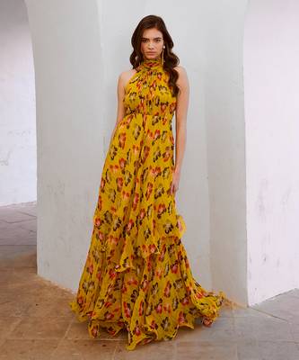 Gulbahar bumble bee green halter maxi 3