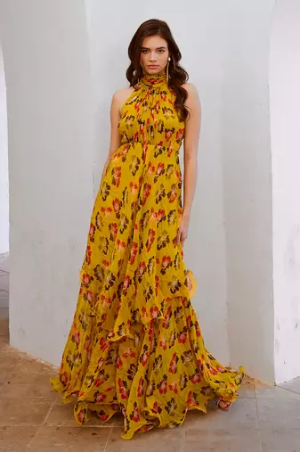 Gulbahar bumble bee green halter maxi