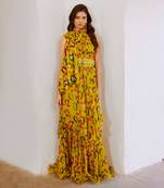 Gulbahar bumble bee green halter maxi with seperate bow & belt set.