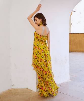 Gulbahar bumble bee green halter maxi with seperate bow & belt set. 3