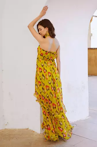 Gulbahar bumble bee green halter maxi with seperate bow & belt set.