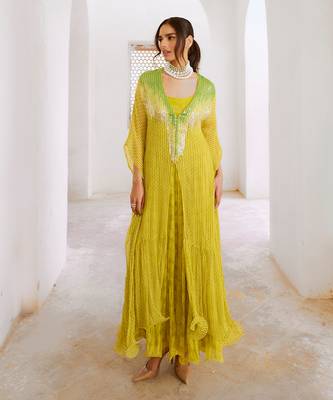 Gulbahar lemon green bling kaftan 1