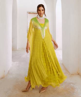 Gulbahar lemon green bling kaftan 2