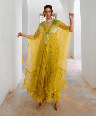 Gulbahar lemon green bling kaftan 3