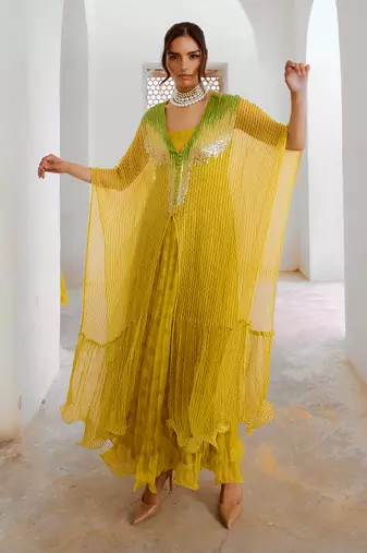 Gulbahar lemon green bling kaftan