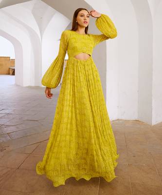 Gulbahar lemon green peekaboo waist jugnu sequin maxi 1