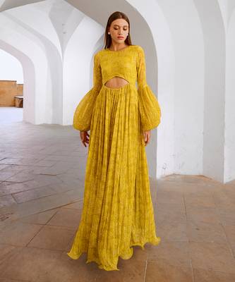Gulbahar lemon green peekaboo waist jugnu sequin maxi 2