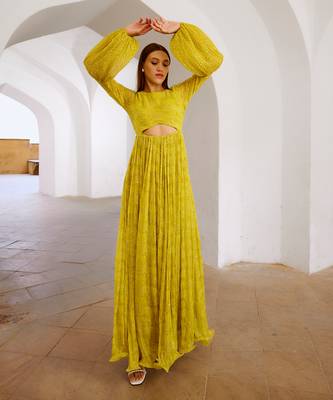 Gulbahar lemon green peekaboo waist jugnu sequin maxi 3