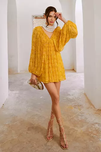 Gulbahar marigold yellow jugnu mini dress