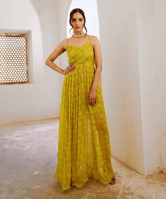 Gulbahar lemon green jugnu bandeau bodice maxi 1