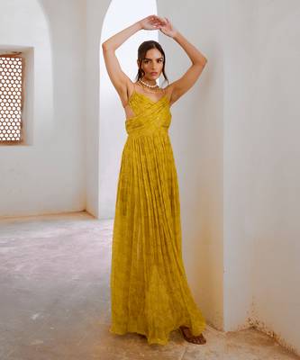 Gulbahar lemon green jugnu bandeau bodice maxi 2