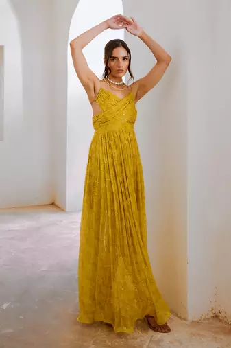 Gulbahar lemon green jugnu bandeau bodice maxi